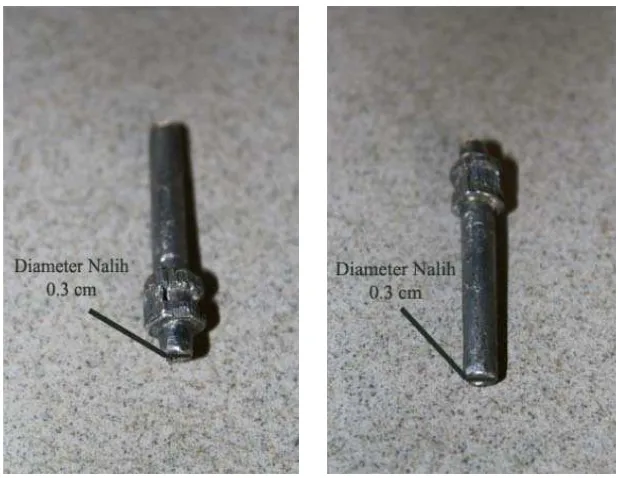 Gambar 12 dan 13 : Diameter  bagian pangkal dan ujung nalih : 0,3 cm  