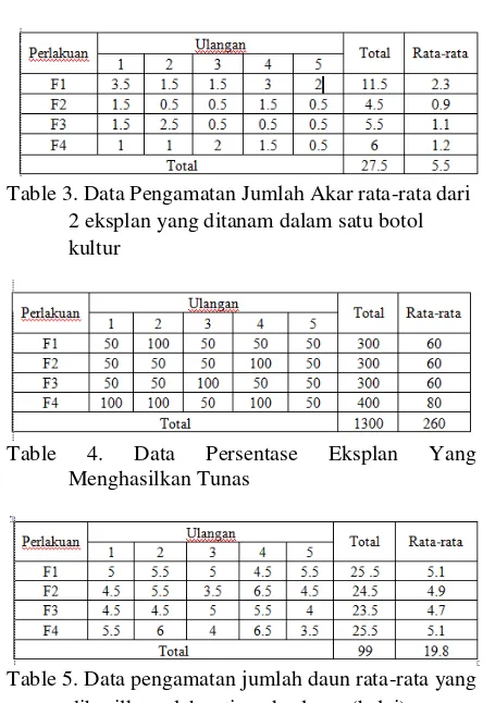 Table 3. Data Pengamatan Jumlah Akar rata-rata dari 