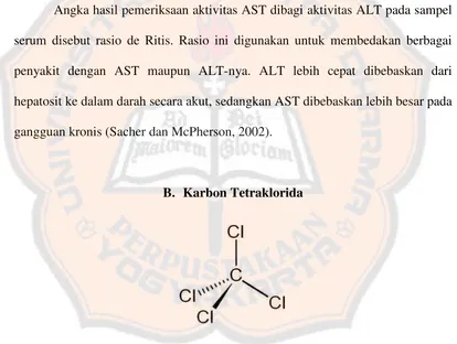 Gambar 2. Struktur molekul karbon tetraklorida(Direktorat Jenderal Pengawasan Obat dan Makanan RI, 1995)