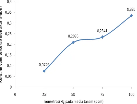 Gambar 2:  Hubungan konsentrasi merkuri yang 
