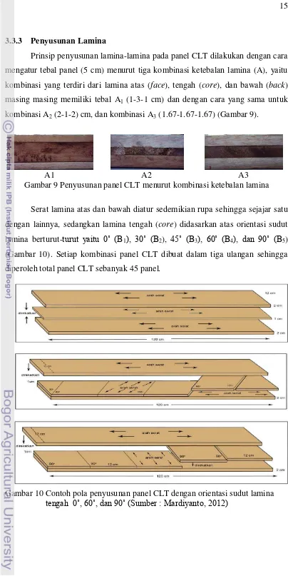 Gambar 9 Penyusunan panel CLT menurut kombinasi ketebalan lamina  