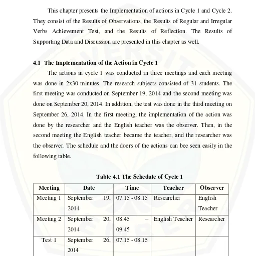 Table 4.1 The Schedule of Cycle 1 