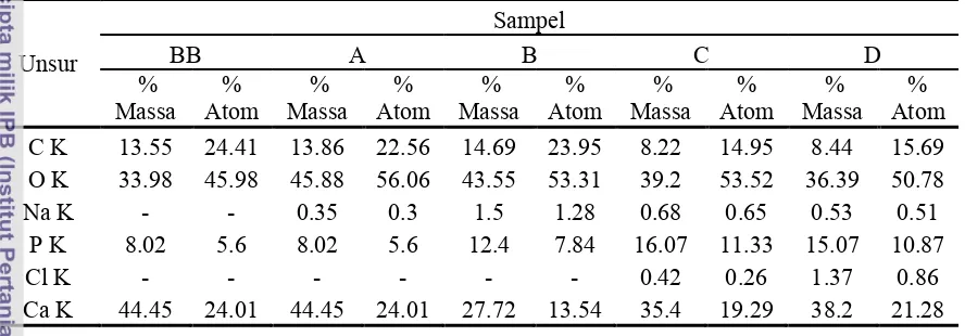 Tabel 12 Hasil analisis unsur sampel menggunakan EDS 