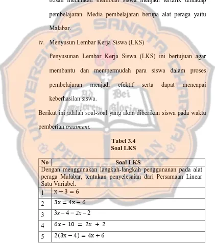 Tabel 3.4 Soal LKS 