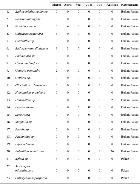 Tabel 4. Produktifitas Bunga Pada Pohon Jenis Pakan dan Bukan Pakan 