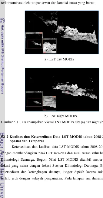 Gambar 5.1.1.a Kenampakan Visual LST MODIS day (a) dan night (b). 