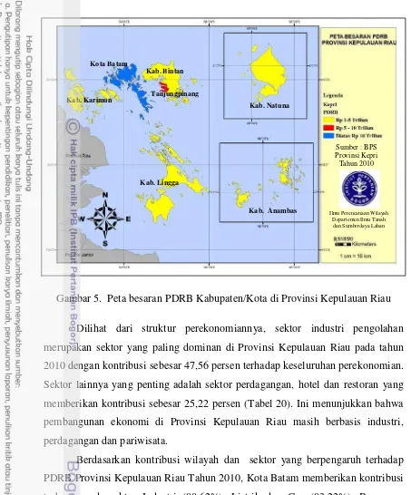 Gambar 5. Peta besaran PDRB Kabupaten/Kota di Provinsi Kepulauan Riau 