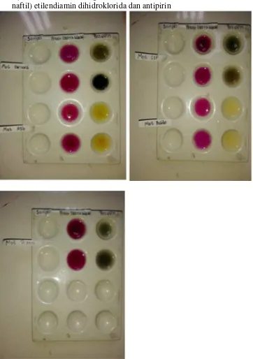 Gambar 4.1 Uji Kualitatif Nitrit dengan Penambahan Pereaksi Asam Sulfanilatdan N-(1-naftil) etilendiamin dihidroklorida dan antipirin