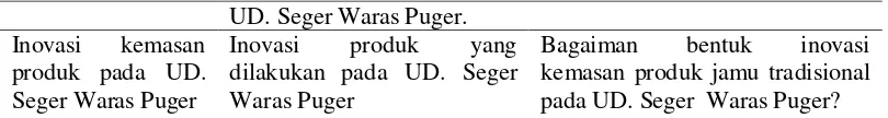 Tabel 3.2 Analisis Taksonomi Inovasi Kemasan Produk pada UD. Seger Waras Puger 