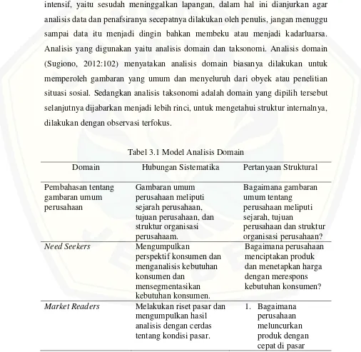 Tabel 3.1 Model Analisis Domain 