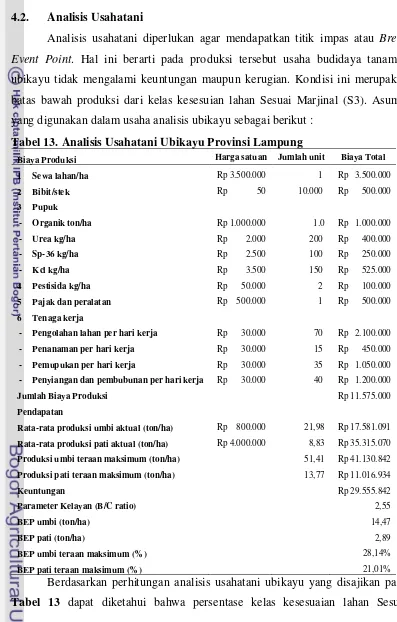 Tabel 13. Analisis Usahatani Ubikayu Provinsi Lampung 