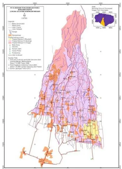 Gambar 4. Peta arahan pengurangan risiko bencana lereng selatan   Gunungapi Merapi 