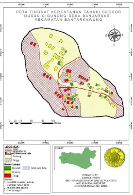 Gambar 3. Peta tingkat kerentanan tanahlongsor Dusun Cigunung 
