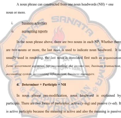 Table 2.2. Determiner, participle and noun headword (NH)SentencesNoun Phrase