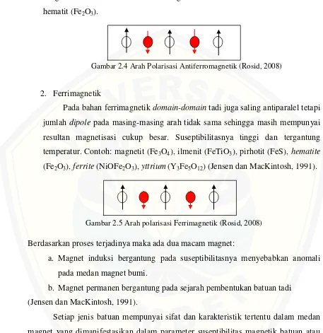 Gambar 2.4 Arah Polarisasi Antiferromagnetik (Rosid, 2008) 