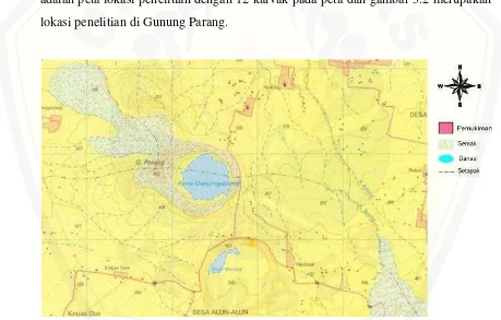 Gambar 3.1 Peta Lokasi Penelitian Gunung Parang Desa Alun-alun, Ranuyoso, Lumajang (Badan Koordinasi Survey dan Pemetaan Nasional, 1999)