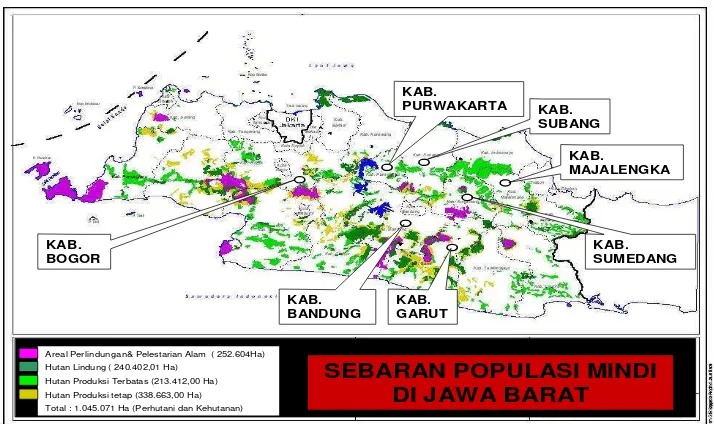 Gambar 1  Sebaran populasi tanaman Mindi di Jawa Barat. 
