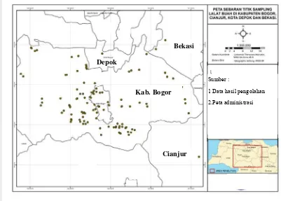 Gambar 5  Titik pengambilan sampel di Kabupaten Bogor dan sekitarnya (119     