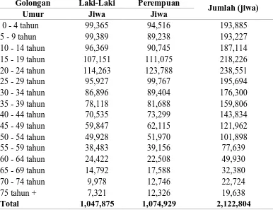 Tabel 4.2 Penduduk Menurut Kelompok Umur dan Jenis Kelamin di Kota Medan, Tahun 2012 