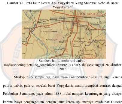 Gambar 3.1, Peta Jalur Kereta Api Yogyakarta Yang Melewati Sebelah Barat 