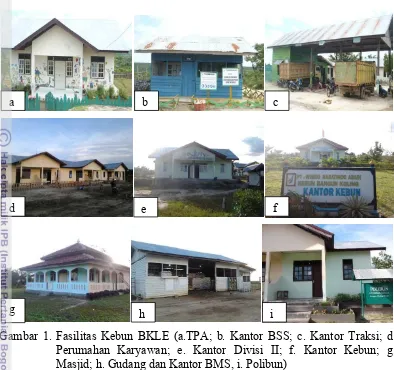 Gambar 1. Fasilitas Kebun BKLE (a.TPA; b. Kantor BSS; c. Kantor Traksi; d. 