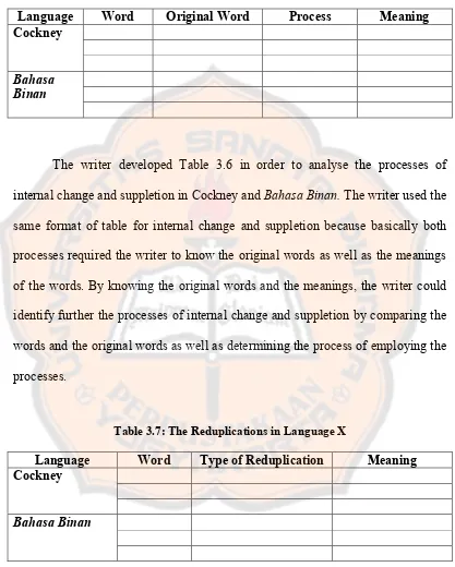 Table 3.7: The Reduplications in Language X 