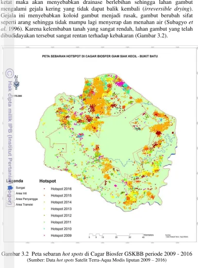 Gambar 3.2  Peta sebaran hot spots di Cagar Biosfer GSKBB periode 2009 - 2016 