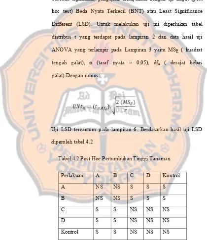 Tabel 4.2 Post Hoc Pertumbuhan Tinggi Tanaman