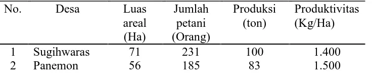 Tabel 3.2 Data Luas Areal, Produksi, Produktivitas, dan Jumlah Petani Peserta Kemitraan Di Kecamatan Sugihwaras Tahun 2008 