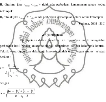 Ho diterima jikathitung�ttabelkelompok.