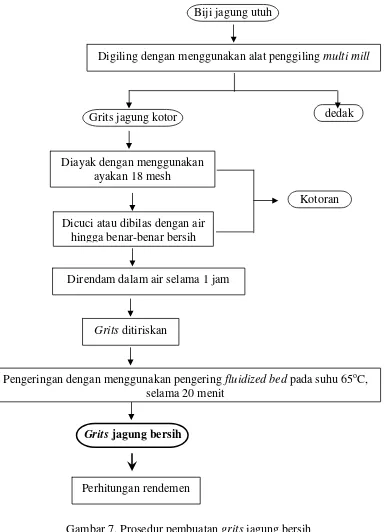 Gambar 7. Prosedur pembuatan grits jagung bersih  (Modifikasi Serna Salvidar et al. 2001) 