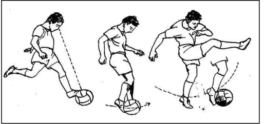 Gambar 1. Salah Satu Teknik Menendang Bola,yaitu Menggunakan Punggung Kaki (Remmy Muchtar, 1992: 31) 