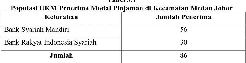Tabel 3.1 Populasi UKM Penerima Modal Pinjaman di Kecamatan Medan Johor 