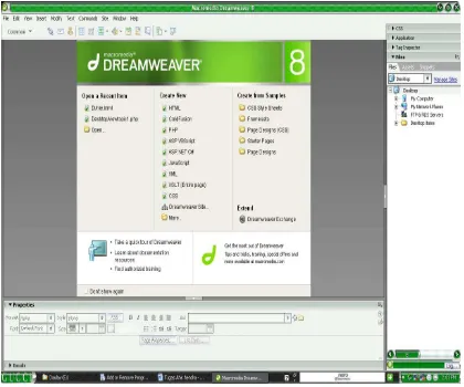 Gambar 2.2 merupakan tampialan editor Dreamweaver. 