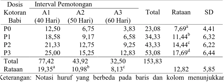 Tabel 5. Rataan Jumlah Anakan Brachiaria Ruziziensis selama penelitian 