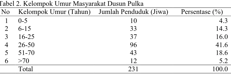 Tabel 2. Kelompok Umur Masyarakat Dusun Pulka  No  1 