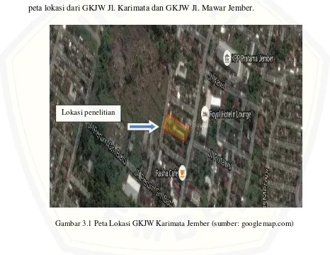 Gambar 3.1 Peta Lokasi GKJW Karimata Jember (sumber: googlemap.com) 