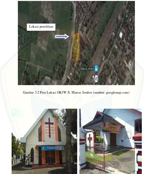 Gambar 3.2 Peta Lokasi GKJW Jl. Mawar Jember (sumber: googlemap.com) 