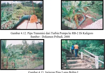 Gambar 4.12. Pipa Transmisi dari Turbin Pompa ke RB-2 Di Kaligoro Sumber : Dokumen Pribadi, 2008 