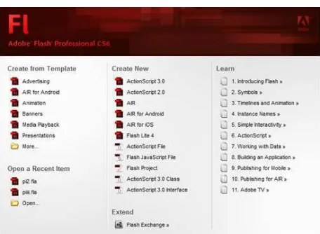 Gambar 4. Tampilan Welcome Screen Adobe Flash CS6 