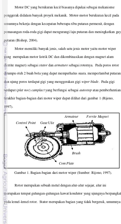 Gambar 1. Bagian-bagian dari motor wiper (Sumber: Rijono, 1997). 