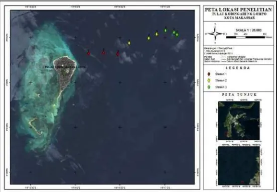 Gambar 1. Peta Lokasi Penelitian Pulau Kodingareng (dibuat oleh Muhammad Arifuddin, 2013) 