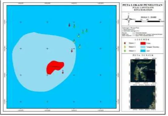 Gambar 2. Peta Lokasi Penelitian Pulau Lanyukang (dibuat oleh Muhammad Arifuddin, 2013) 