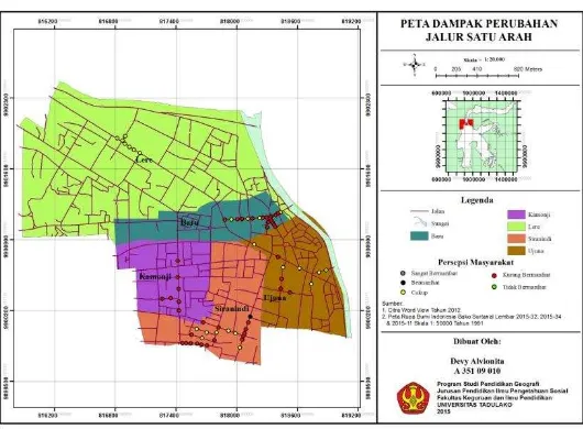 Gambar 3.5 Menunjukkan Titik-Titik Respon tentang Dampak Perubahan Jalur Satu Arah di Kecamatan Palu 