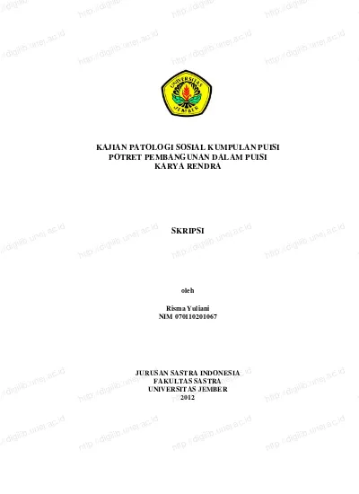 Kajian Patologi Sosial Kumpulan Puisi Potret Pembangunan Dalam Puisi Karya Rendra 