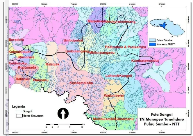 Gambar 3  Peta sungai yang terdapat di kawasan TNMT. 