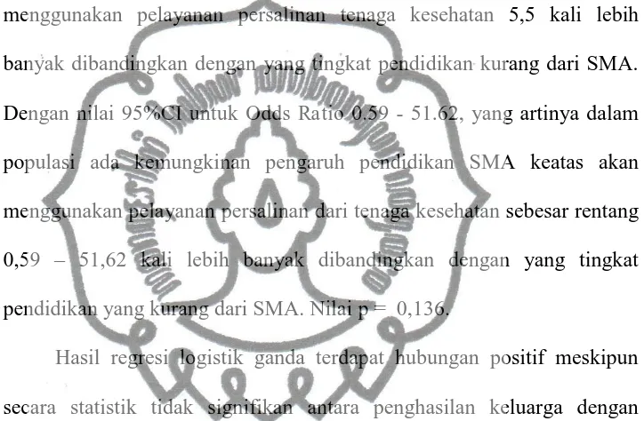 Tabel 4.6 menunjukan hasil regresi logistik ganda terdapat 