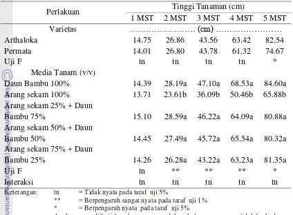 Tabel 1. Pengaruh Varietas dan Media Tanam terhadap Tinggi Tanaman Tomat 