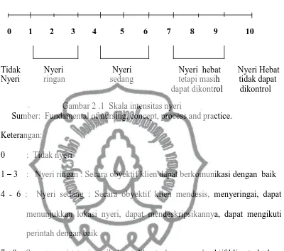 Gambar 2 .1  Skala intensitas nyeri Sumber:  Fundamental of nursing, concept, process and practice