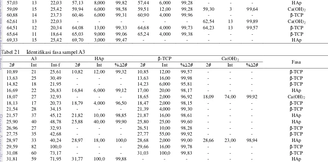 Tabel 21     Identifikasi fasa sampel A3 